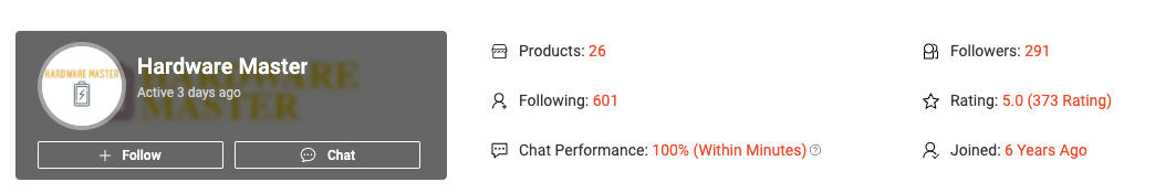 Hardware Master Shopee 店铺资料 - 5.0星评分，373+条评价